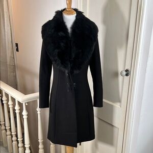 WHBM • NWT Black Fur-Collar Pea Coat